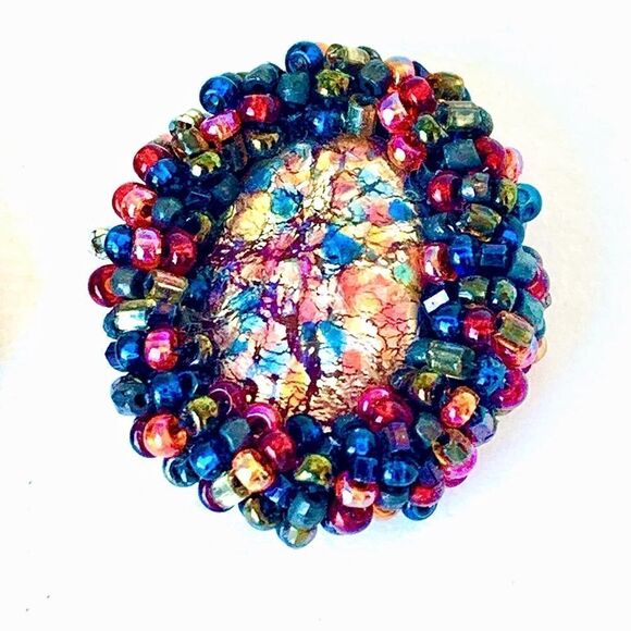 European glass Confetti earrings with multi color glass beads frame pierced - Picture 4 of 14